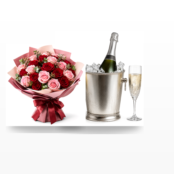 Champagne and Red Roses